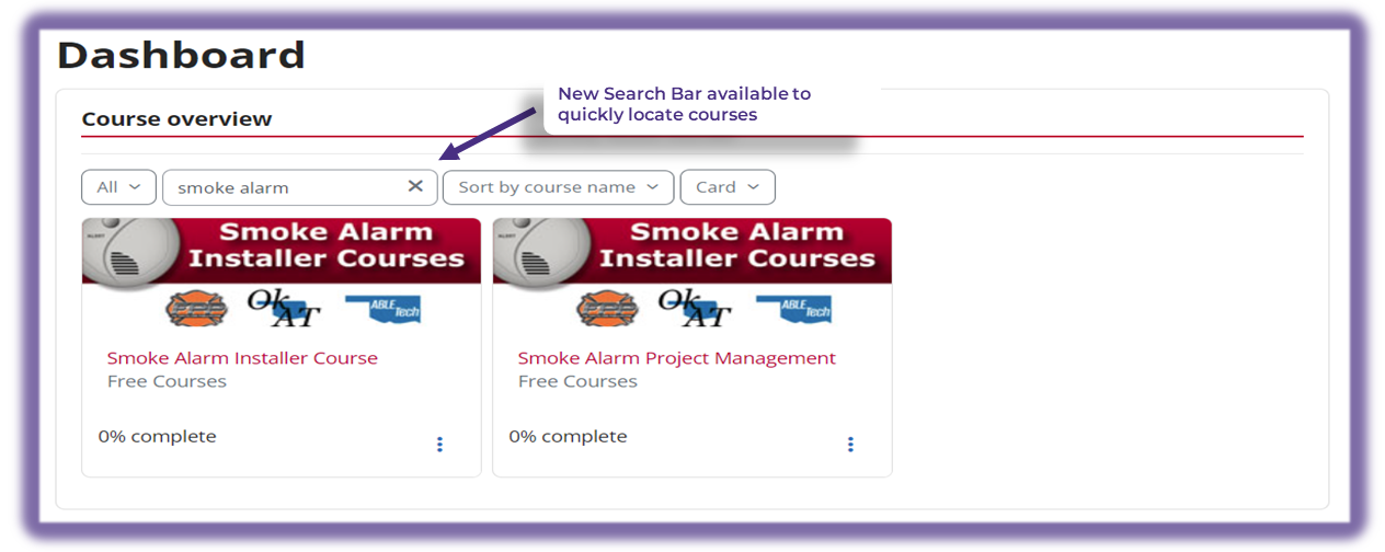 Search Courses on your Dashboard